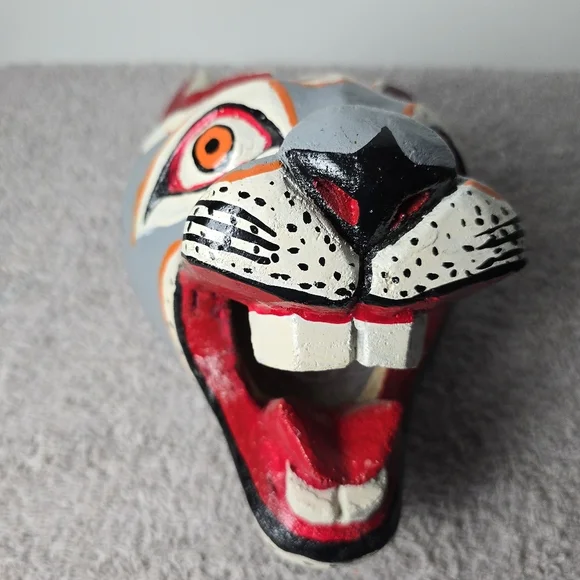 HandcraftedWood Cat Mask Wall Decor - Gray and Black
